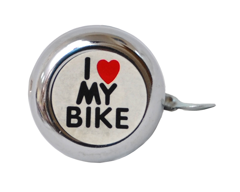 Звонок детский серебристый с рисунком "I love my bike"